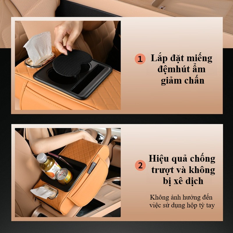 Đệm Tỳ Tay Ô Tô 4 Trong 1 Cao Cấp, Hộp đựng giấy đa năng,Bao bọc bằng da PU