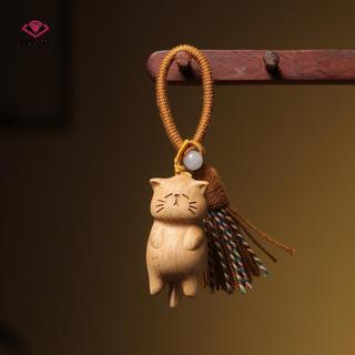 HWETR Retro Gỗ Móc Khóa Tay Khắc Dễ Thương Túi Mặt Dây Chuyền Trang Trí Móc Khóa Ô Tô Cho Nữ Túi Đôi Trang Sức Thời Trang Phụ Kiện Quà Tặng Mới