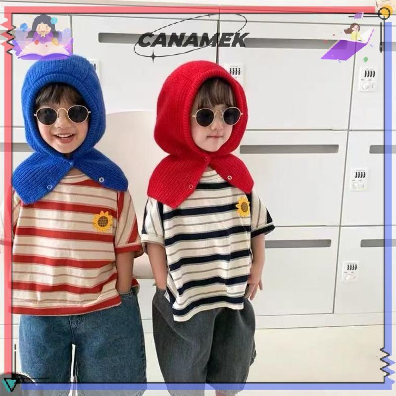 CANAMEK Mùa Đông Trẻ Em Khăn Mũ Thời Trang Sọc Đan Mũ Bảo Vệ Tai Trẻ Em Balaclava Mũ Đội Đầu 1-6 Tuổi Bé Có Mũ Trùm Đầu Bò CSF