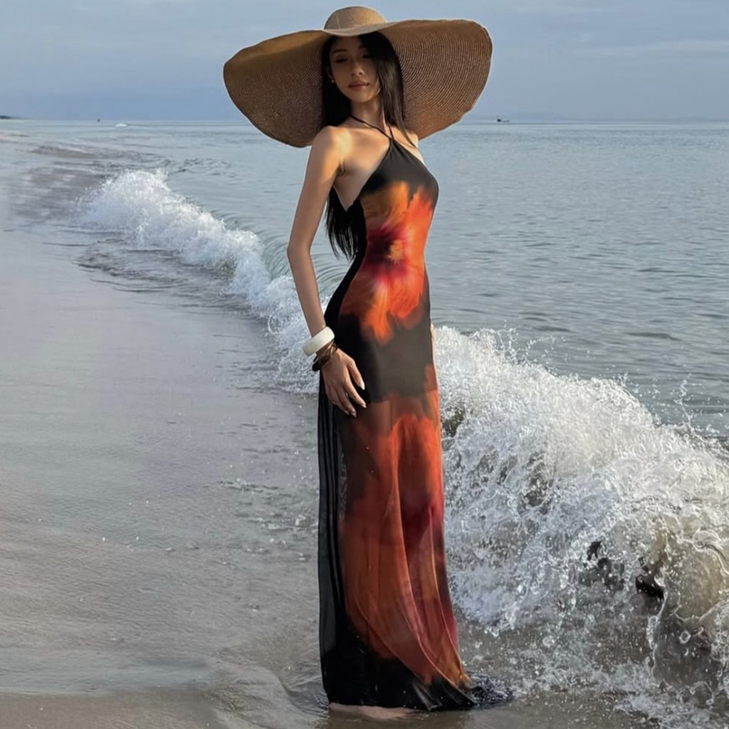 Klalien Đầm Gợi Cảm Lưng Lưới Skinny Hông, Thích Hợp Cho Kỳ NghỈ Mùa Hè Tại Hawaii