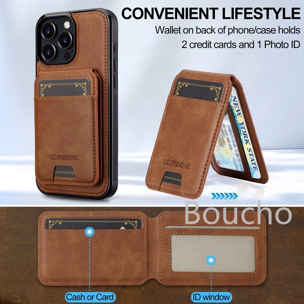 2 Trong 1 Khe Cắm Thẻ Từ Tính Da PU Ốp Lưng Điện Thoại iPhone Air 16 15 14 Plus 17 Pro Max Hai Lớp Đứng Đứng Ví