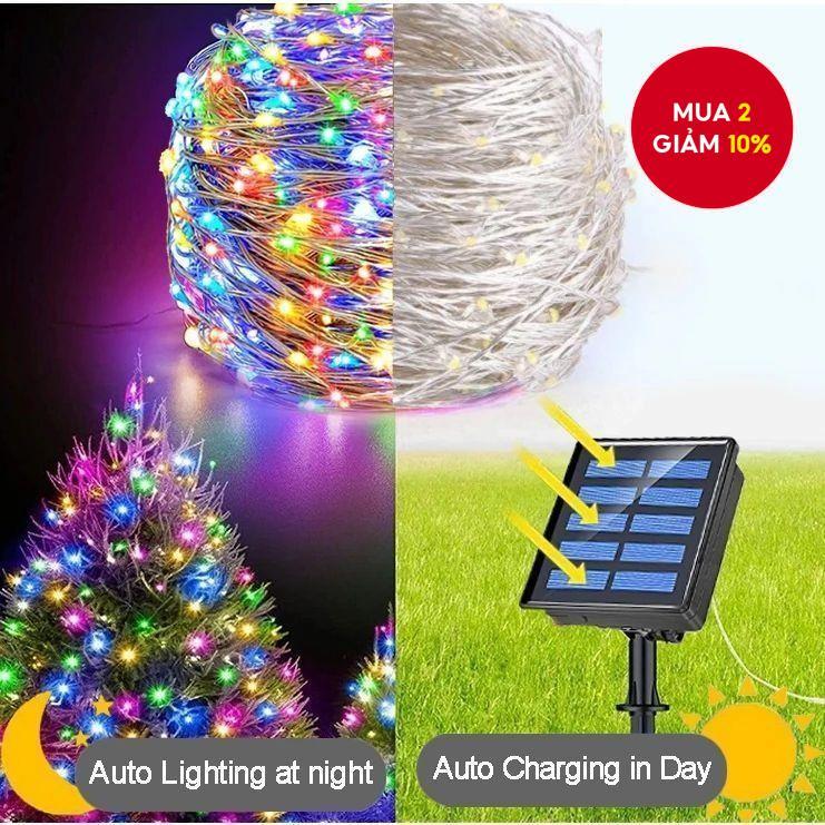 Đèn dây cổ tích LED năng lượng mặt trời - Dây đồng chống nước với 8 chế độ chiếu sáng để trang trí Giáng sinh và sinh nhật ngoài trời