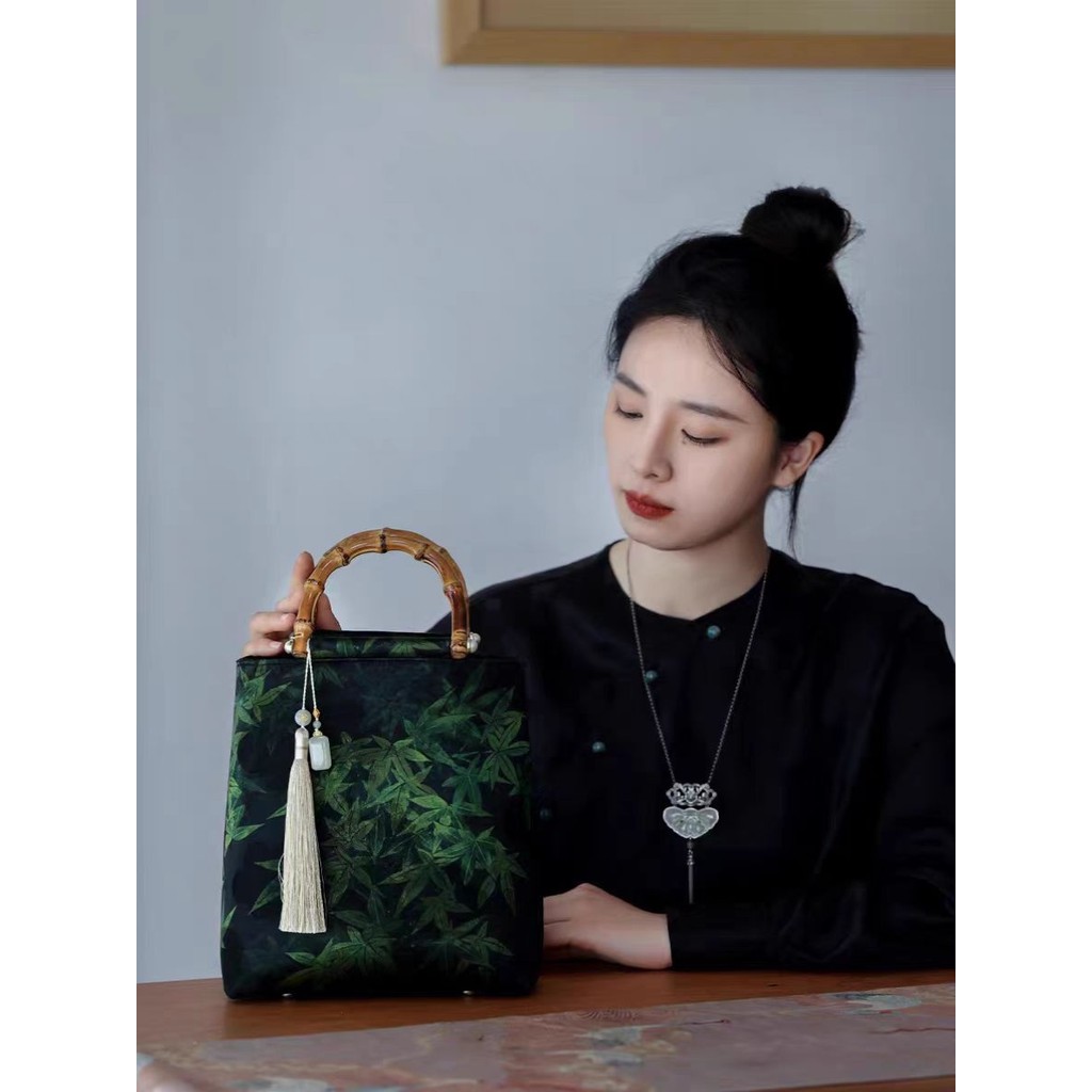 Túi xách nữ sợi tre, phong cách cổ điển Trung Hoa, kiểu Hanfu, kèm váy, thiết kế retro