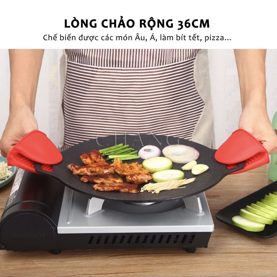 Chảo Đá Nướng Không Dầu Hàn Quốc Size 34cm, Chảo Nướng Đa Năng Chống Dính Chống Gỉ ( CHẢO TRƠN)