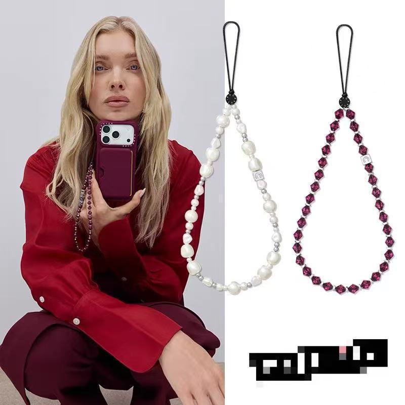 Phong Cách Mới Màu Sắc Mới Sangrou Thạch Anh Tím Trong Suốt Điện Thoại Di Động Dây Xích Bạc Trắng Đính Hạt Đồ Trang Trí Dây Treo Nữ Chống Mất