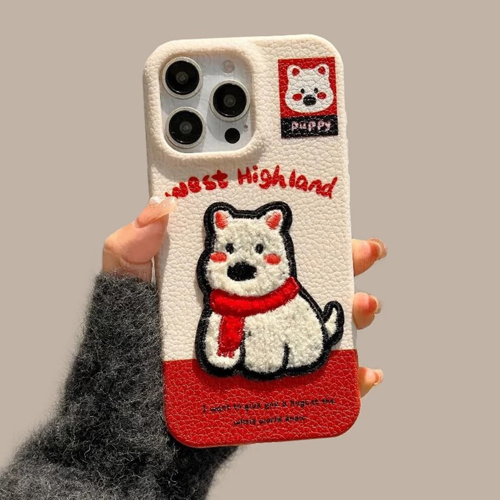 Ốp Điện Thoại Da Chó Gấu Chim Cánh Cụt Thêu 3D Cho iPhone 17 Pro Max 17 Air 16 Plus 15 14 13 12 11 Vỏ Bảo Vệ Chống Sốc