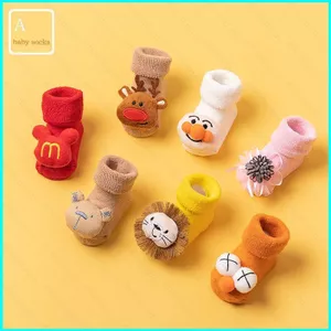 GN Tất Giáng Sinh Cho Bé Dày Terry Cotton Hoạt Hình Tất Sơ Sinh Cho Bé Mùa Đông 0-3 Tuổi Keo Chống Trơn Trượt NG