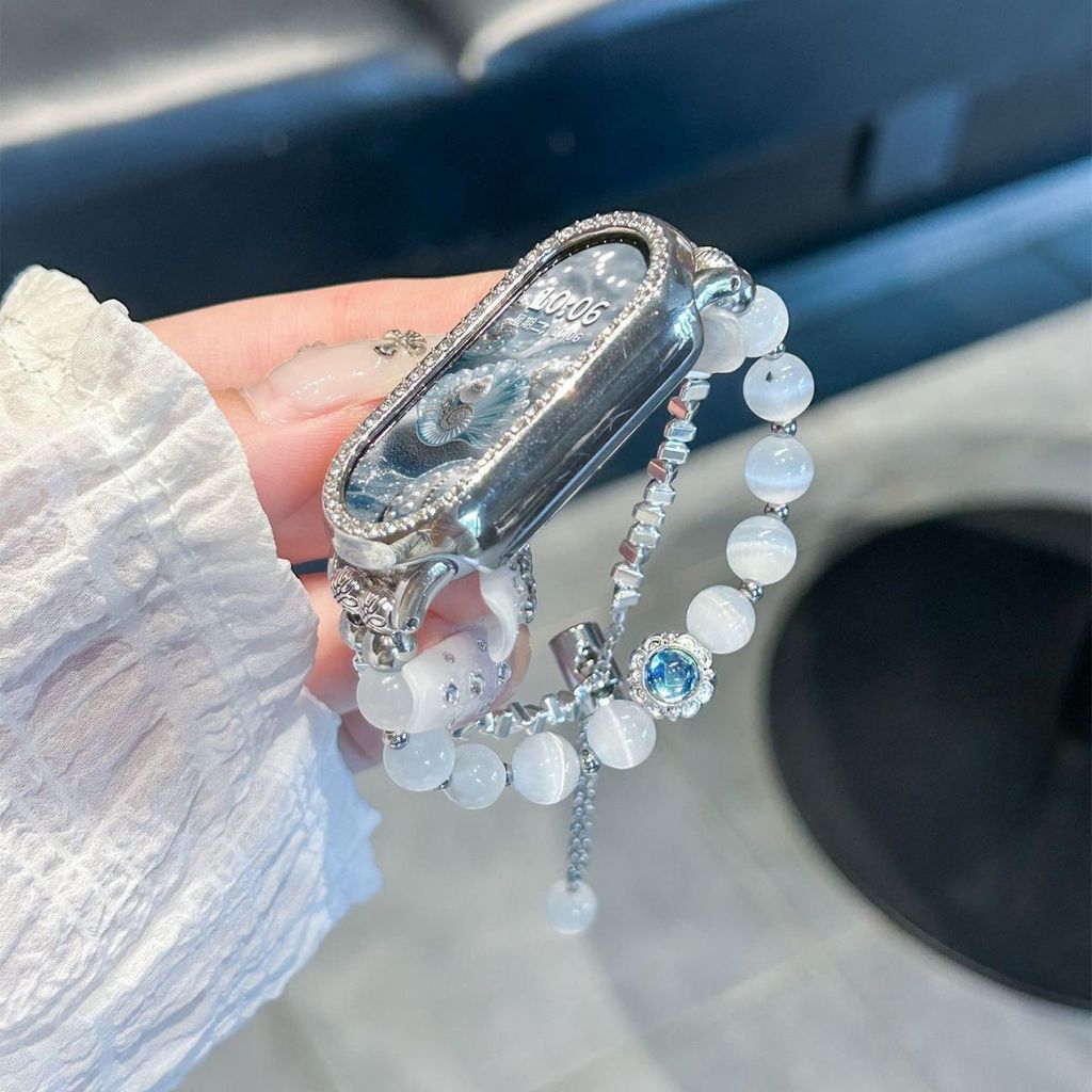 Vòng tay trang sức mắt mèo Bling cho Xiaomi Mi Band 10 9 8 7 Dây đeo cho Miband 10Pro 9 8 Pro Dây đeo cổ tay thay thế đính cườm