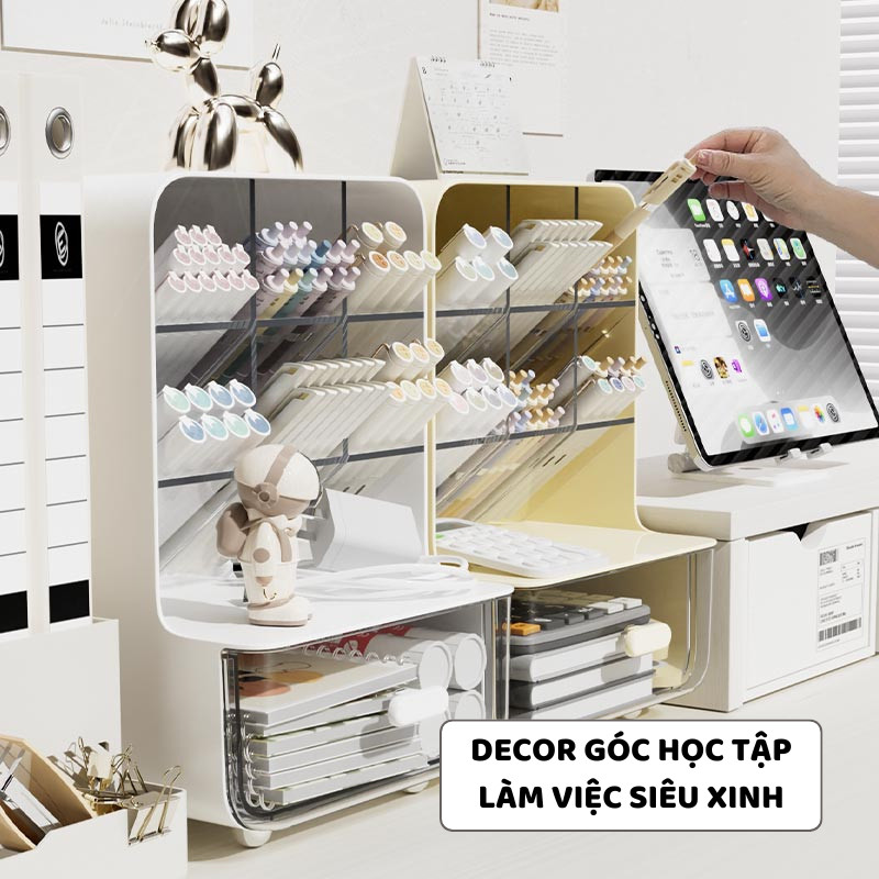 Khay Đựng Văn Phòng Phẩm Để Bàn ENODA HOME, Khay Đựng Bút 6 Ô Chéo Kết Hợp Ngăn Kéo Đựng Đồ Đa Năng P055