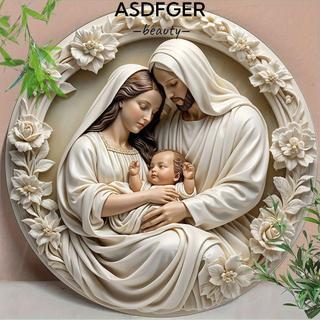 ASDFGER Mặt dây chuyền sinh nhật Chúa Giêsu, Trang trí cảnh Chúa giáng sinh bằng gỗ tròn, Nghệ thuật tôn giáo 2D Hiệu ứng giảm phẳng Ký hiệu Giáng sinh Đồ trang trí lý tưởng