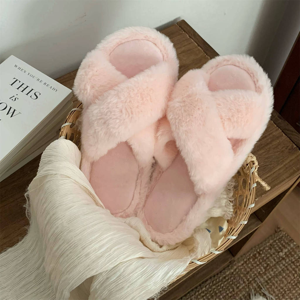 XIXITIAO Dép Cotton Lông Nữ Thời Trang Đơn Giản Phong Cách Mới Thu Đông Ấm Áp Thoải Mái