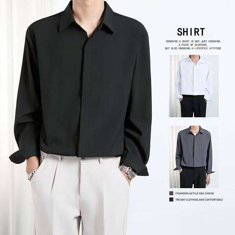 Áo sơ mi nam phong cách Hàn Quốc, chất liệu lụa cao cấp draped