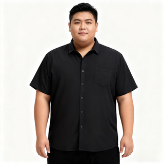 Áo sơ mi nam plus size oversize màu đen đơn giản, thoáng khí, phù hợp công sở