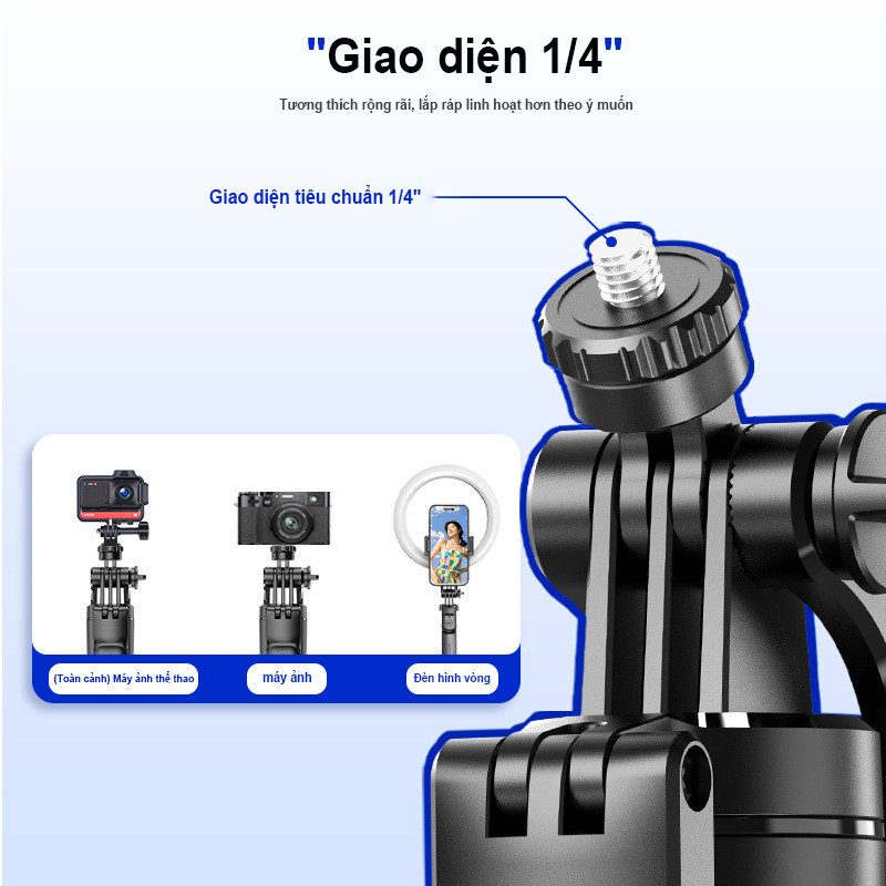 Gậy Selfie 3 Chân 1m7 - Bluetooth Từ Xa, Xoay 360° Linh Hoạt, Thiết Kế Gấp Gọn & Chống Trượt
