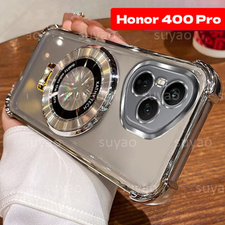 Dành cho Honor 400 Pro 400Pro Smart 200 X9D 2025 Giá đỡ từ tính Vỏ điện thoại TPU trong suốt Honor400Pro Honor400 Lite X9C Túi khí trong suốt mạ điện Vỏ mềm chống sốc