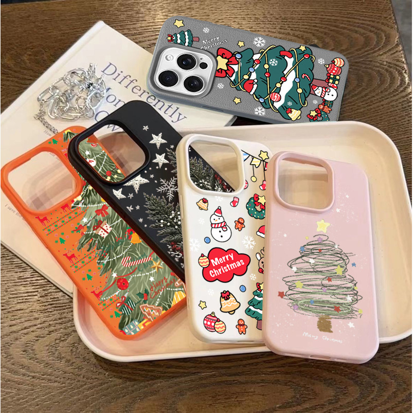 Ốp Lưng Điện Thoại Samsung Galaxy S21 Note 10 20 Ultra Plus S21FE F06 A7 2018 Da PU Dễ Thương Giáng Sinh Ông Già Noel Cây Nai Sừng Tấm Bao Silicon Mềm Mờ