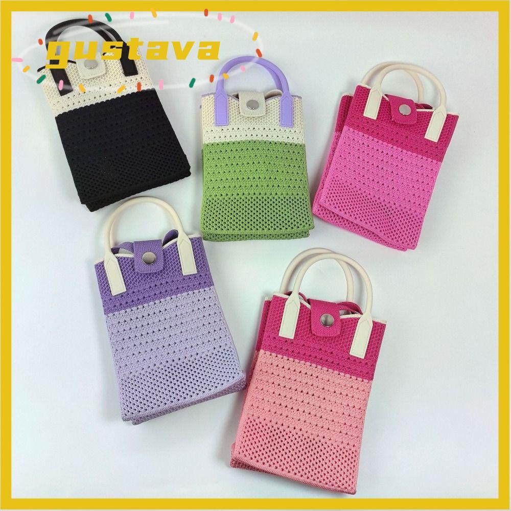 Túi xách dệt kim GUSTAVA, Túi đeo vai Mini Polyester, Túi đựng son môi dung lượng cao có thể tái sử dụng cho học sinh