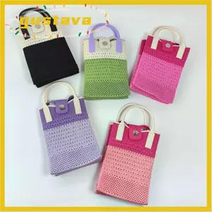 Túi xách dệt kim GUSTAVA, Túi đeo vai Mini Polyester, Túi đựng son môi dung lượng cao có thể tái sử dụng cho học sinh