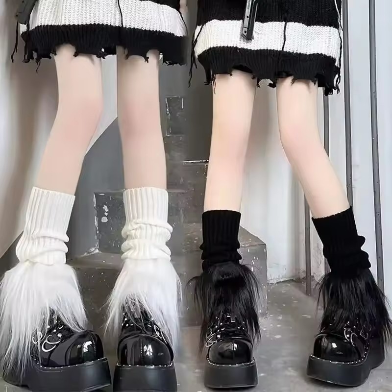 Ấm Chân Lông Giả Y2K Cho Nữ - Móc Tất Acrylic Mềm Mại & Trang Sức Gothic