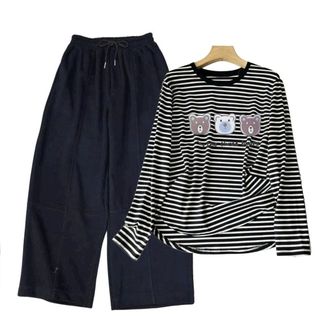 SÉT BỘ QUẦN CHUN ĐEN HÁCH DÁNG+MIX ÁO SỌC NGANG DÀI TAY CỔ TRÒN CHẤT COTTON-thuba94