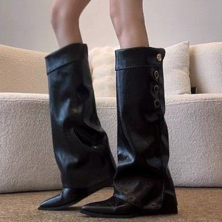 Giày Bốt Nữ Mũi Nhọn Dày Gót Slip-On Thời Trang Phù Hợp Với Giày Bốt 35-42