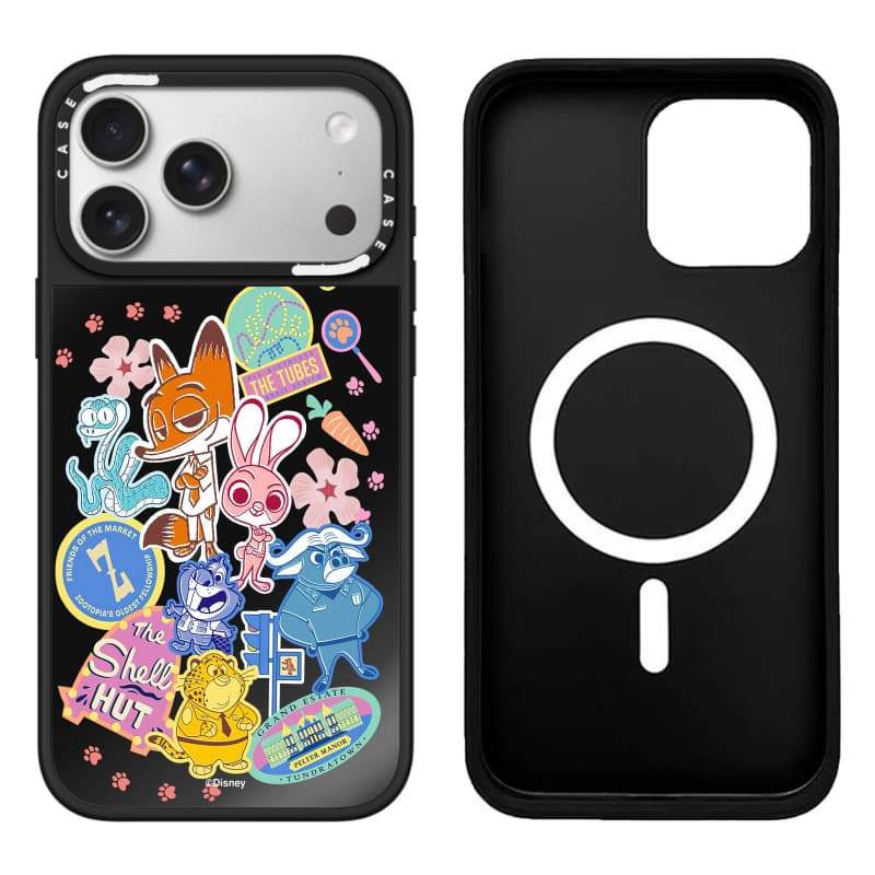 CASECASE X Zootopia 2 Stickermania Ốp Lưng Đen & Bạc Gương Hút Từ Tính iPhone Dành Cho IPhone 17 Air 16 15 14 13 12 Pro Max Plus Ốp Lưng Cứng Có Hộp Khắc logo
