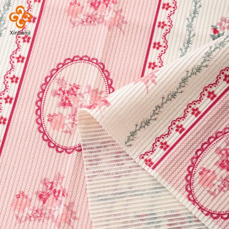 Vải nhung họa tiết hoa màu xanh hồng, ấm áp, phù hợp DIY may quần áo và trang trí nội thất - 0,5 Yard