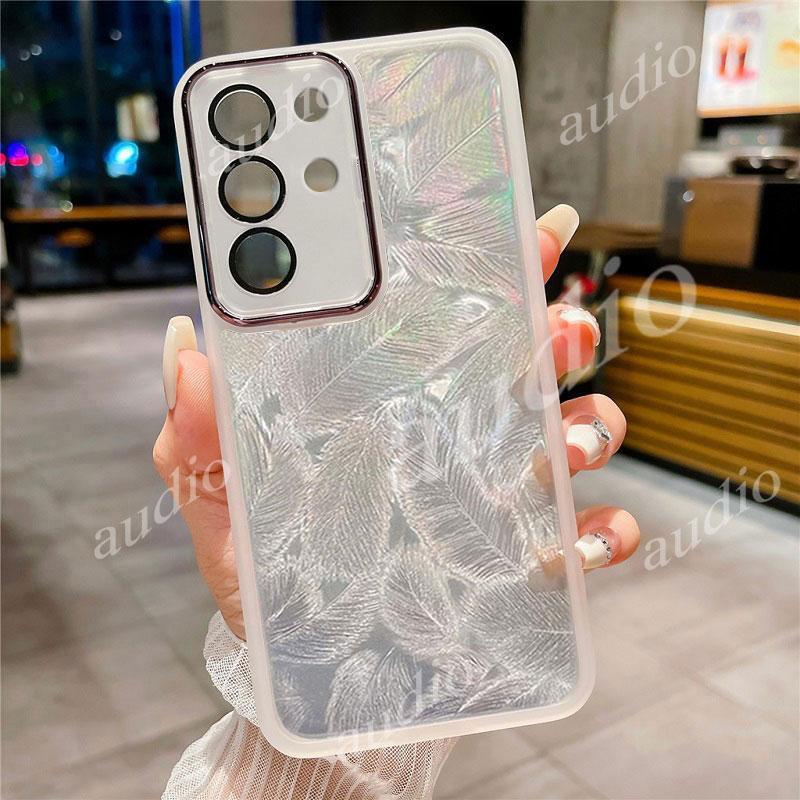 Ốp điện thoại lấp lánh lông vũ bằng Laser Realme C85 Pro 4G 5G cho realme C85x C85 Pro C85Pro 4G với màng bảo vệ ống kính máy ảnh đầy đủ Ốp lưng lông vũ trong suốt cho RealmeC85 Pro 4G 5G