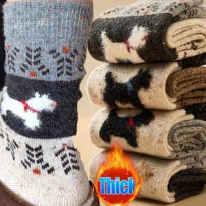 2/5 Đôi tất lót giữa bê nữ cổ điển sang trọng, họa tiết chó hoạt hình, dày ấm áp từ polyester mềm mại, dành cho gym và văn phòng
