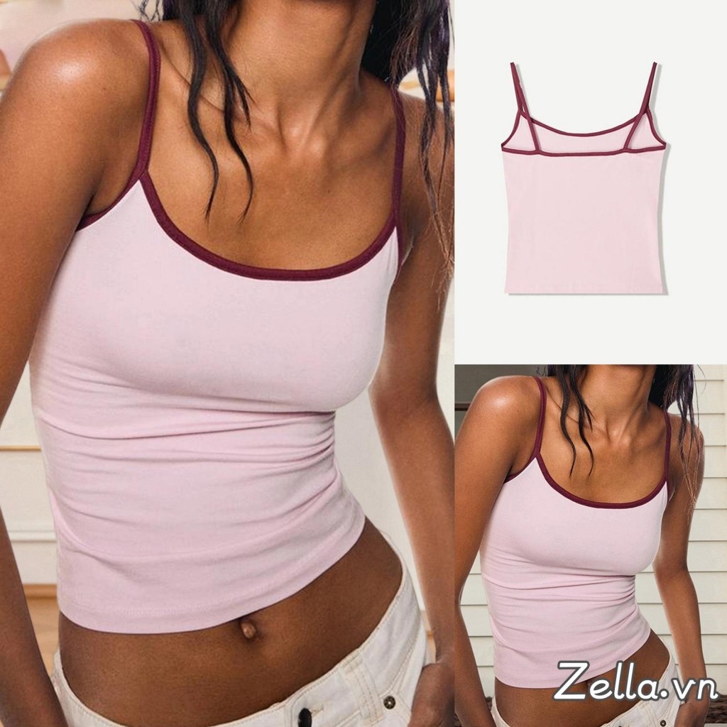 Áo camisole slim fit dây spaghetti thời trang với viền phản quang, phù hợp cho mùa hè.