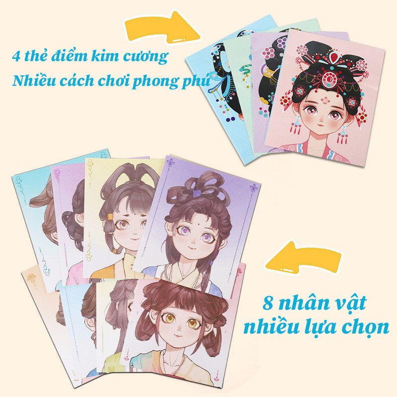 Đồ chơi trang điểm công chúa dán sticker đính đá trang trí, Kèm Tranh Tô Vẽ và Cắt Dán, nhiều bước chơi