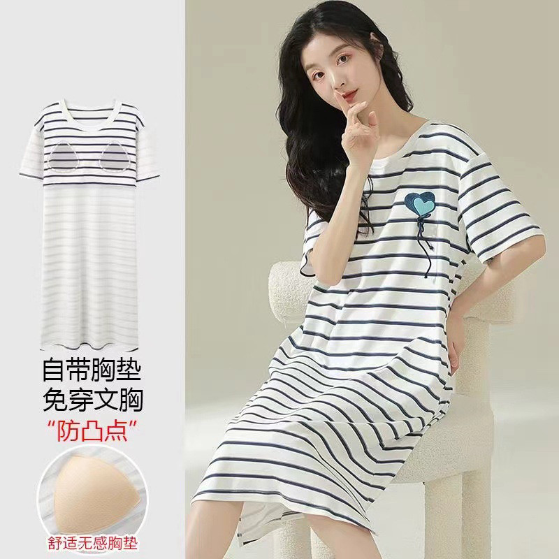 Shop Váy Ngủ Có Miếng Lót Ngực Nữ Tay Ngắn 2025 Dễ Thương Mỏng Bộ Đồ Ngủ Nữ Mùa Hè Đầm Rời