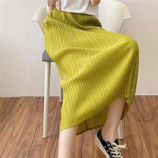 Váy Issey Miyake xếp ly mùa hè, thiết kế màu trơn xẻ mông, phù hợp cả mùa xuân