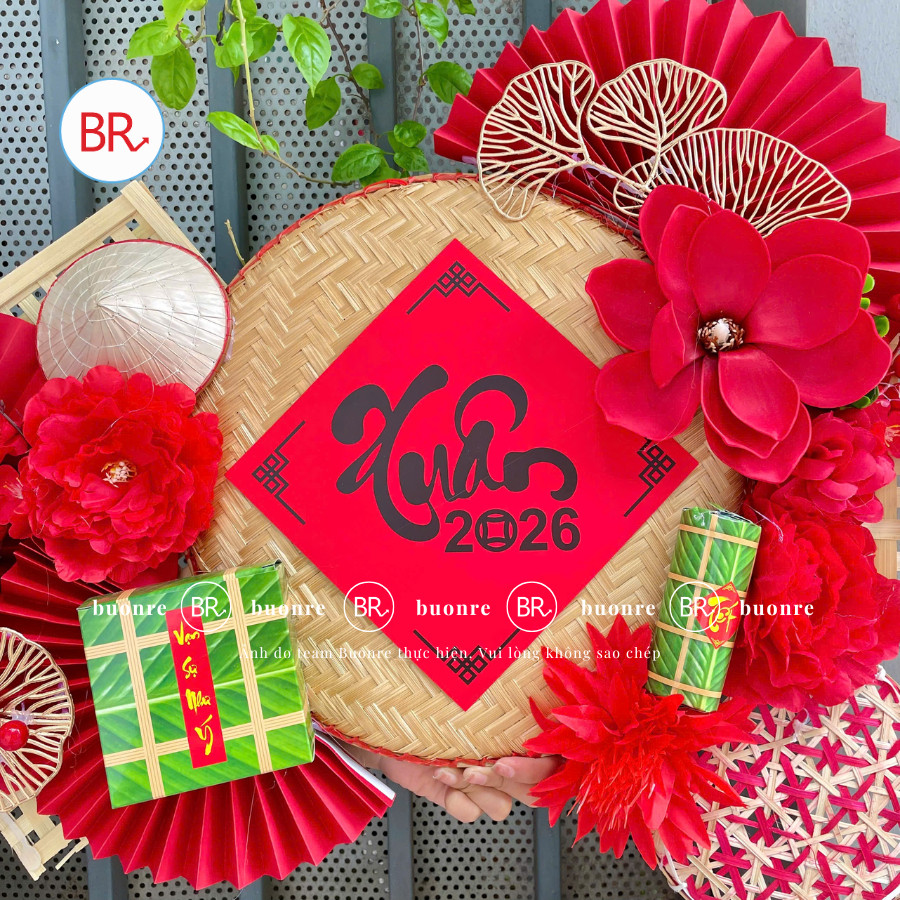 Set nguyên liệu trang trí mẹt Xuân An Lộc-Phụ kiện decor Tết 2026,mẹt tết treo tường cầu may mắn,tài lộc ANGIHOME