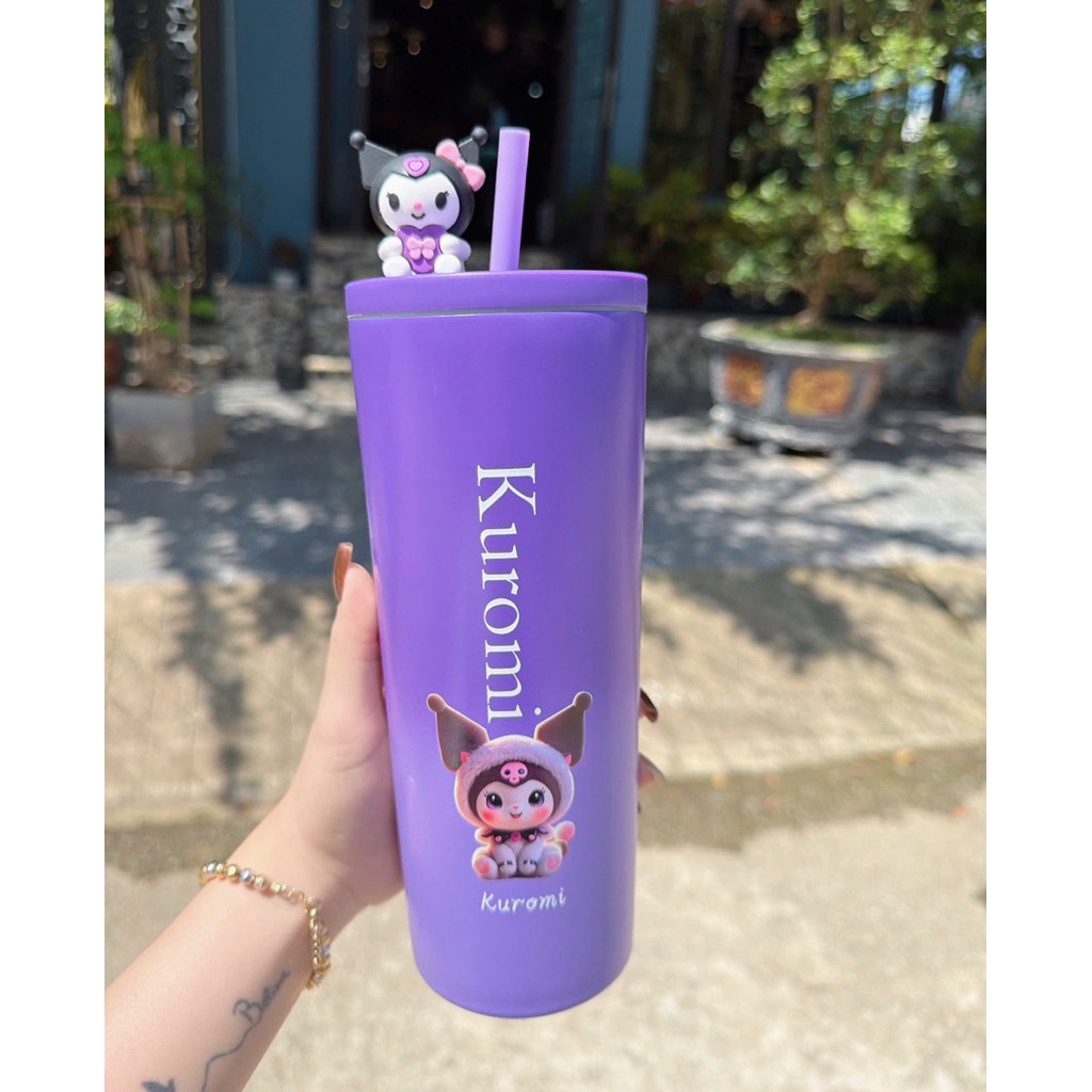 (Tặng sticker) Cốc giữ nhiệt inox 304 710ml có nút bịt miệng ống hút hình stitch và korumi siêu cute