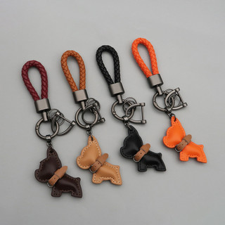 Dễ Thương Mini Pháp Bulldog Xe Móc Khóa Da Chó Con Mặt Dây Bện Dây Chống Mất Móc Khóa 1 Chiếc