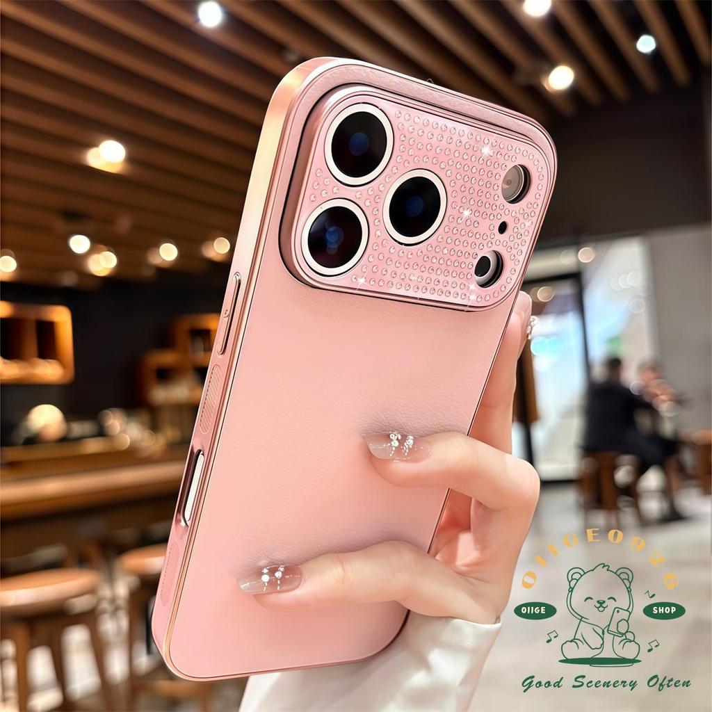 【 Ốp lưng iPhone17 】 Vỏ điện thoại da kim cương mờ màu cam iphone17 Pro Max 16 15 14 13 cho vỏ iPhone Vỏ mềm silicon TPU chống sốc