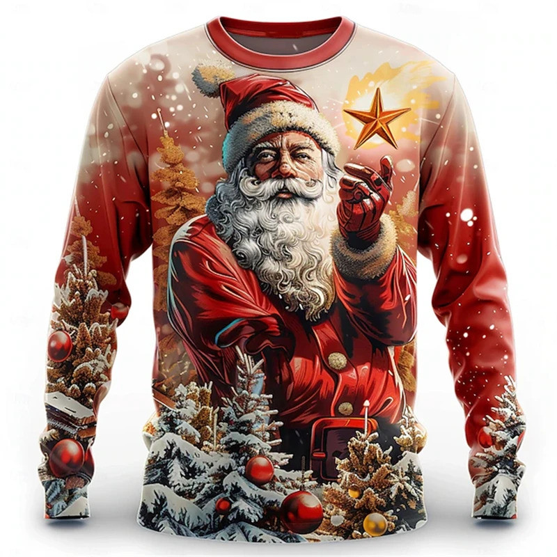 Mới Áo Thun Ông Già Noel Nam Dài Tay, Cổ Tròn - Phù Hợp Xuân Thu