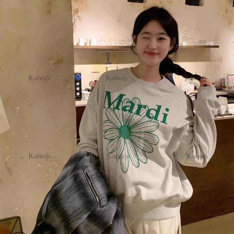 Kanos_shop | Sweater boxy, Hàn quốc classic daisy flower print áo tay dài áo thu đông nữ áo thể thao