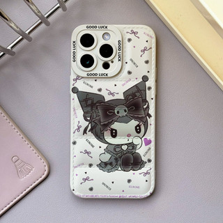 Ốp điện thoại hoạt hình Kuromi cho iPhone 17 / 17Air / 16E / 15 Plus / 14 / 13 / 12 / 11 / Pro Max. Chống sốc rơi. Hộp đựng túi khí kiểu áo khoác silicon lỏng che phủ toàn diện