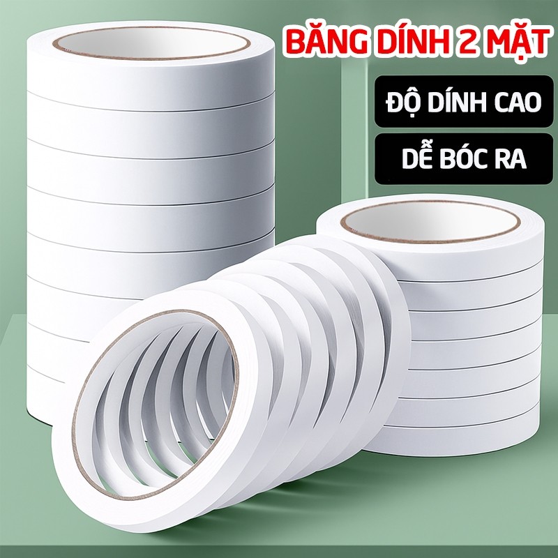 Băng Keo 2 Mặt Siêu Dính 10 Mét – Băng Dính 2 Mặt Đa Năng Dán Chắc, Cuộn To Dài Cho Văn Phòng Và Đồ Thủ Công