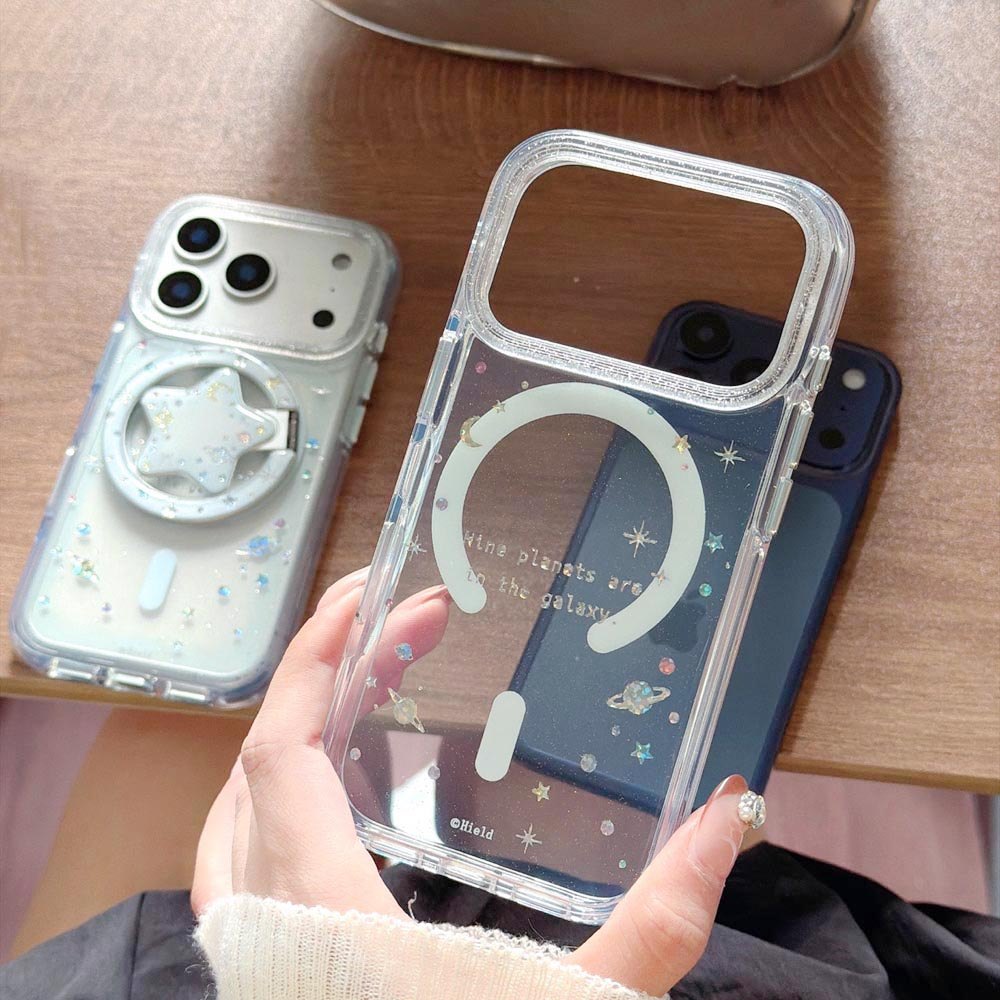 Vỏ cứng trong suốt Tương thích với iPhone 13 14 14Pro 14ProMax 15 15Pro 15ProMax 16 16Pro 16ProMax 17 17Pro 17ProMax Ốp nam châm họa tiết hành tinh đầy màu sắc