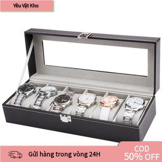 Hộp đựng đồng hồ cao cấp 6 ngăn với chất liệu da bền đẹp và lót xám sang trọng mang lại sự bảo vệ tối ưu