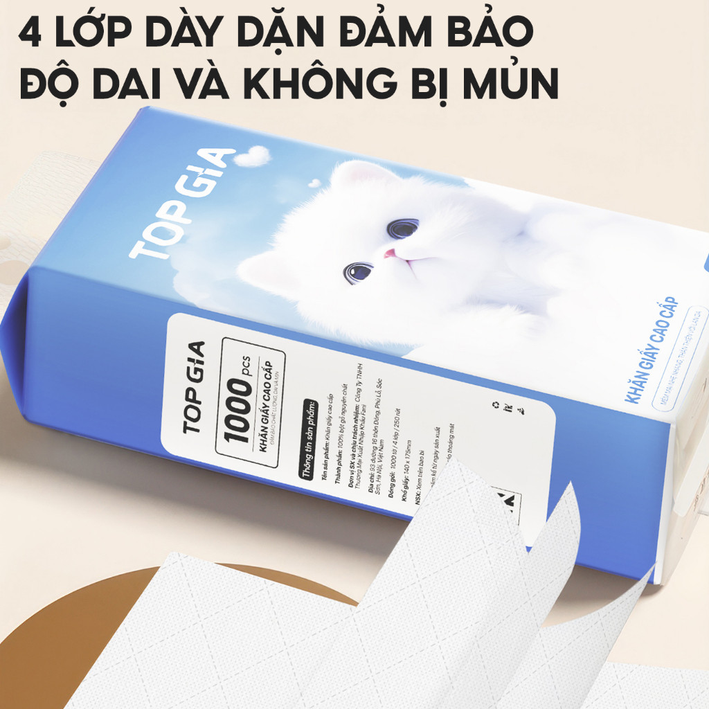 Thùng 10 bịch giấy treo đa năng GiaGia Top Gia, Khăn rút vệ sinh treo tường 4 lớp, bịch 1000 tờ