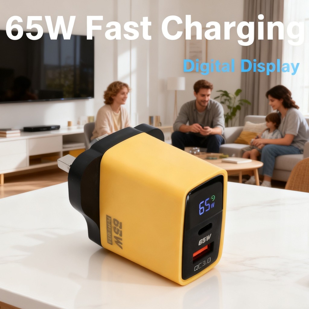 Bộ sạc nhanh màn hình thông minh 65W - Cổng USB-A / Type-C kép có màn hình nguồn thời gian thực, phích cắm toàn cầu ﻿