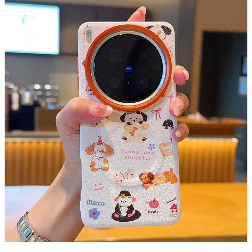Ốp điện thoại bằng da chó con dễ thương mới cho Vivo x200pro / x200s x300pro Vỏ bảo vệ từ tính