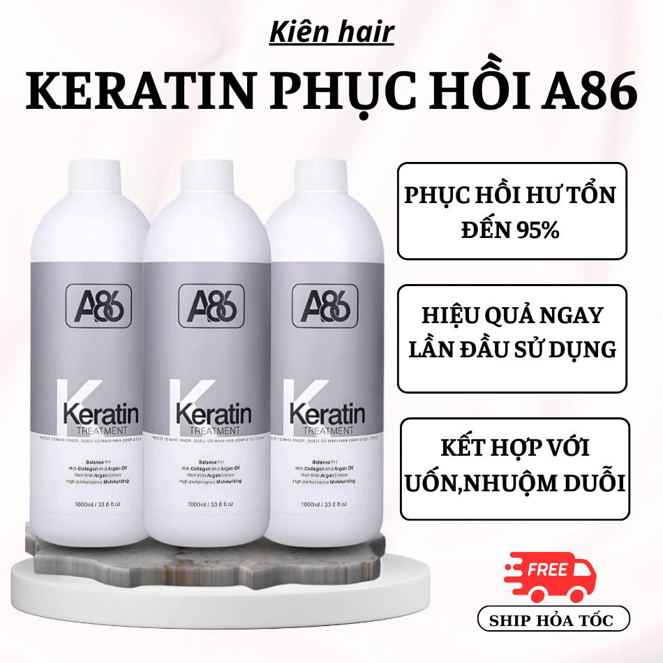 Keratin A86, Keratin phục hồi tóc hư tổn, tóc nhũn, tóc cháy khô xơ, bông xù chai 1000ml | Trunghair