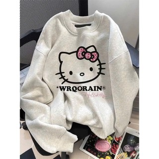 Áo sweater hello kitty dành cho nữ cổ tròn in chữ WRQORAIN