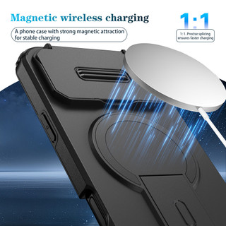 Dành cho iphone 17 Pro Max Ốp điện thoại có nắp máy ảnh trượt Chân đế từ tính Vỏ mỏng chống sốc
