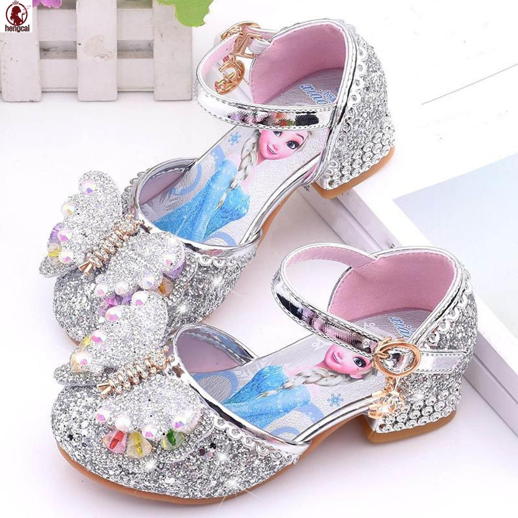 Xăng đan Nữ Công Chúa Pha Lê Kim Cương Giả Thấp Gót Lấp Lánh Giày Cho Trẻ Em Tập Đi 4-12 Tuổi